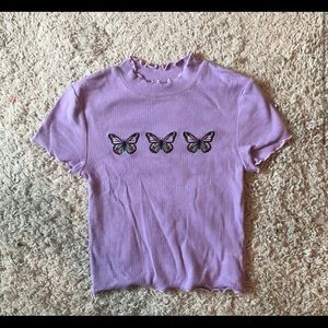 Purple butterfly turtle neck with lettuce trim